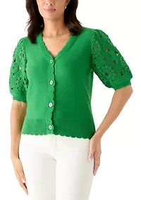 Women's Crochet Sleeve Scalloped Cardigan