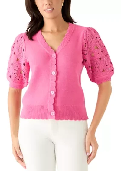 Women's Crochet Sleeve Scalloped Cardigan