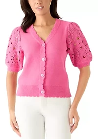 Women's Crochet Sleeve Scalloped Cardigan
