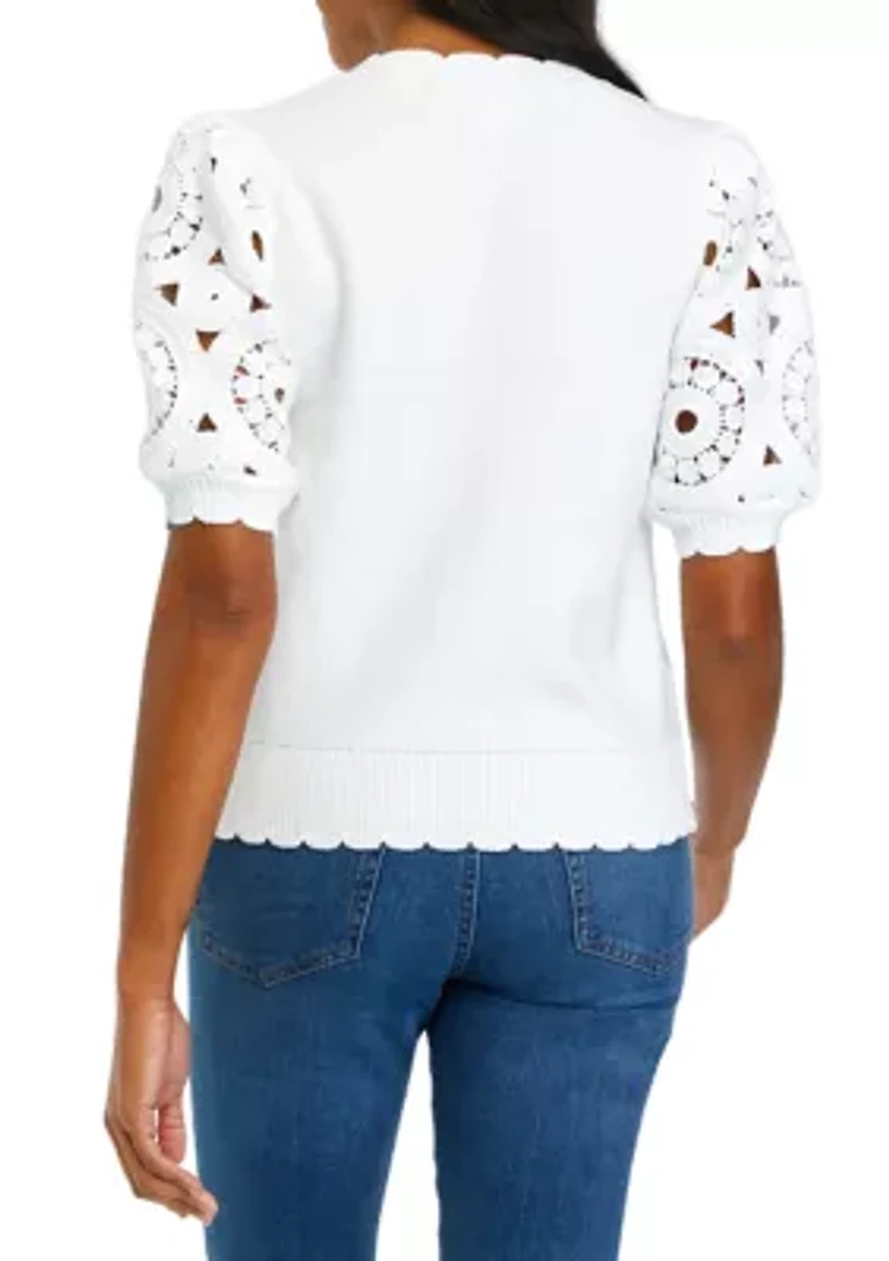 Women's Crochet Sleeve Scalloped Cardigan