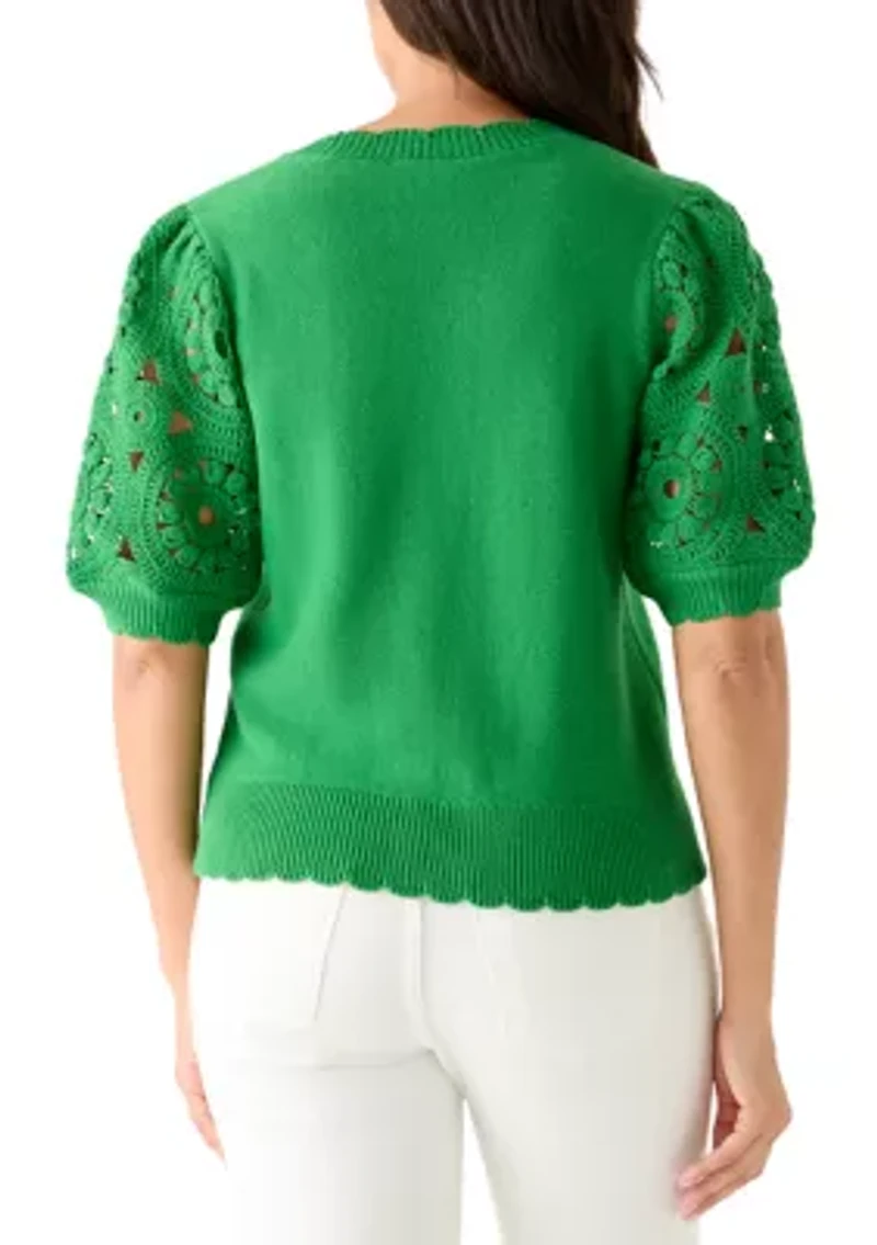 Women's Crochet Sleeve Scalloped Cardigan