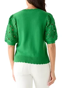 Women's Crochet Sleeve Scalloped Cardigan