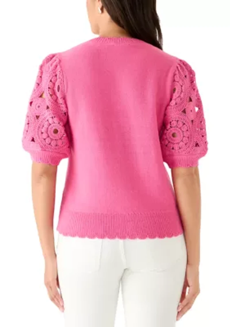 Women's Crochet Sleeve Scalloped Cardigan