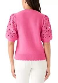 Women's Crochet Sleeve Scalloped Cardigan