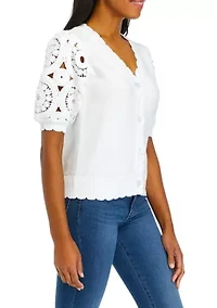 Women's Crochet Sleeve Scalloped Cardigan