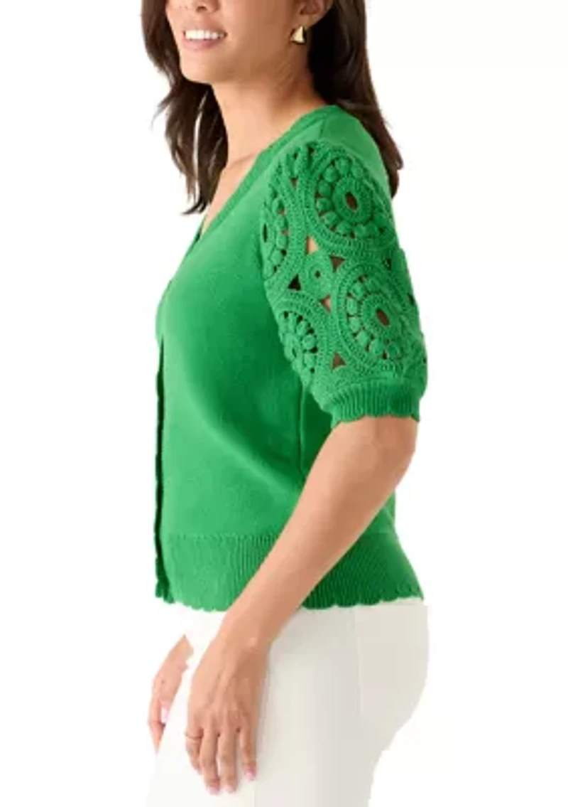 Women's Crochet Sleeve Scalloped Cardigan