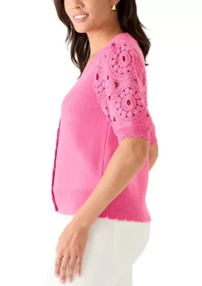 Women's Crochet Sleeve Scalloped Cardigan