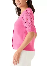 Women's Crochet Sleeve Scalloped Cardigan