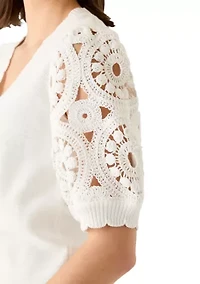 Women's Crochet Sleeve Scalloped Cardigan