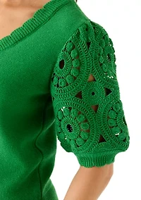 Women's Crochet Sleeve Scalloped Cardigan