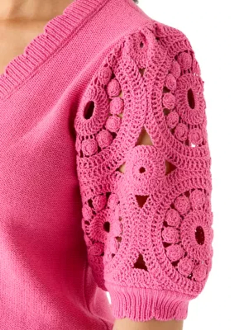 Women's Crochet Sleeve Scalloped Cardigan