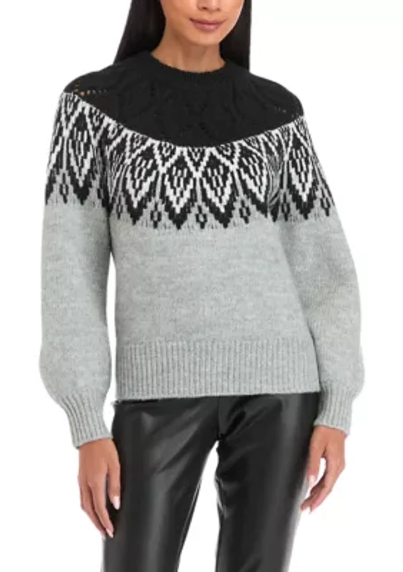 Petite Long Sleeve Fair Isle Snowflake Sweater