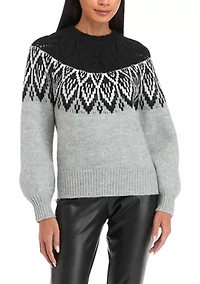 Petite Long Sleeve Fair Isle Snowflake Sweater