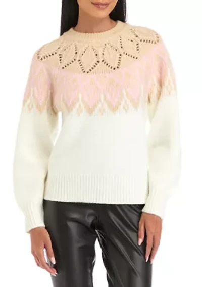 Petite Long Sleeve Fair Isle Snowflake Sweater