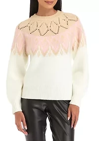 Petite Long Sleeve Fair Isle Snowflake Sweater