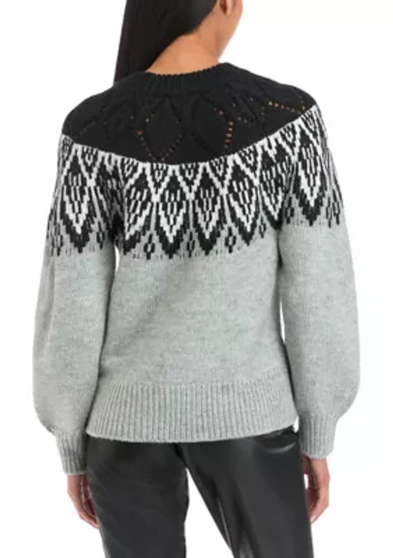 Petite Long Sleeve Fair Isle Snowflake Sweater