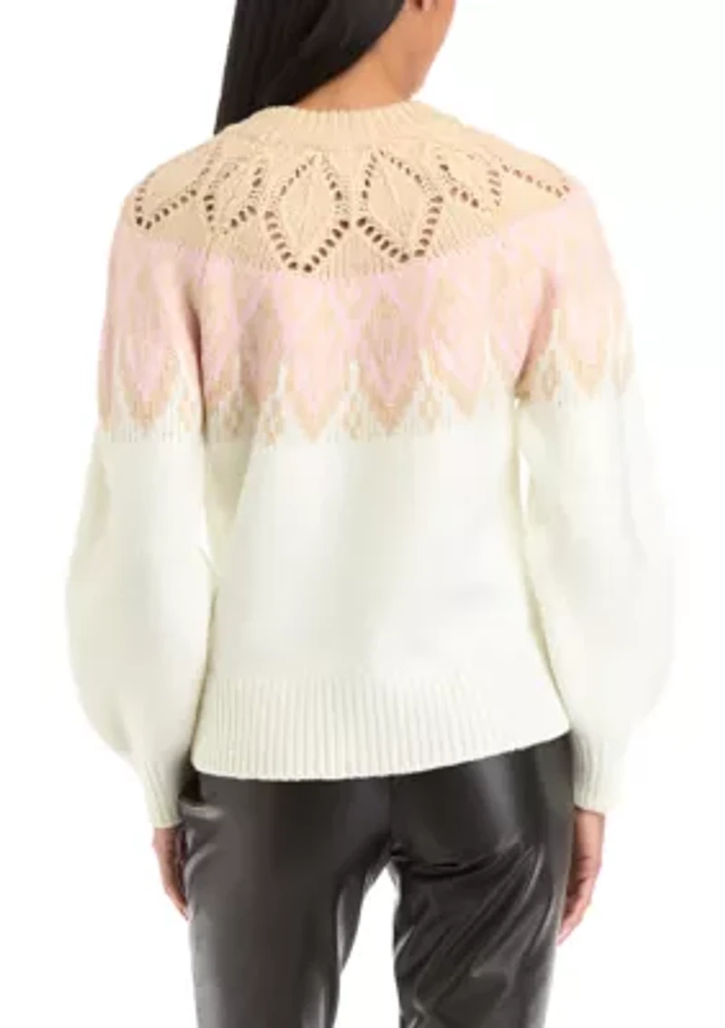 Petite Long Sleeve Fair Isle Snowflake Sweater
