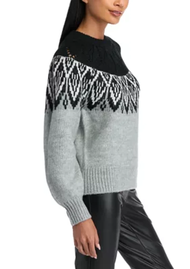 Petite Long Sleeve Fair Isle Snowflake Sweater