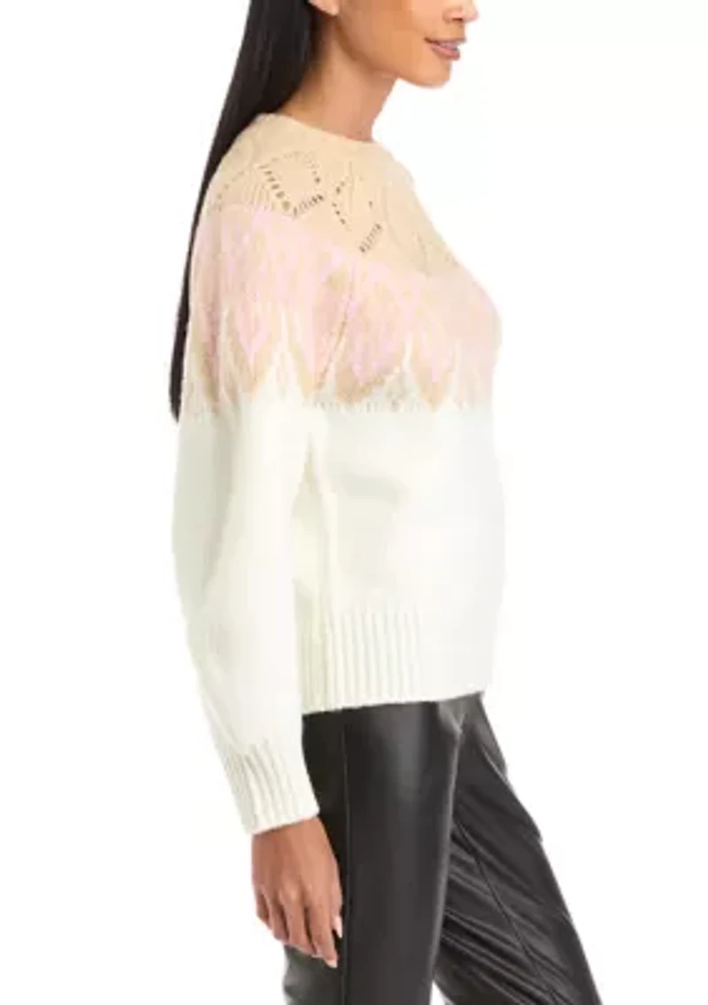 Petite Long Sleeve Fair Isle Snowflake Sweater