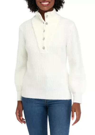 Women's 1/4 Jewel Button Sweater