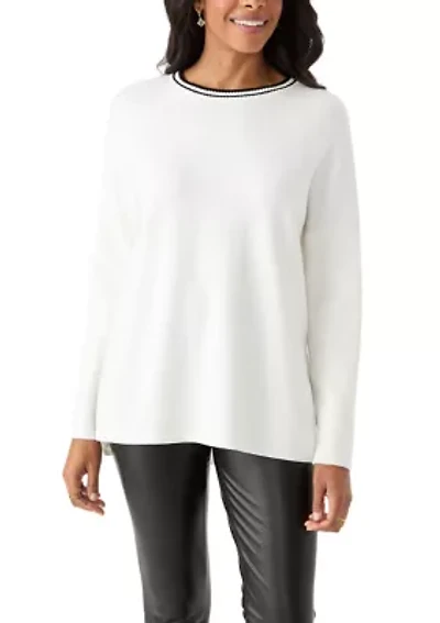 Women's Solid Sweater with Contrast Trim