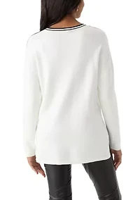 Women's Solid Sweater with Contrast Trim