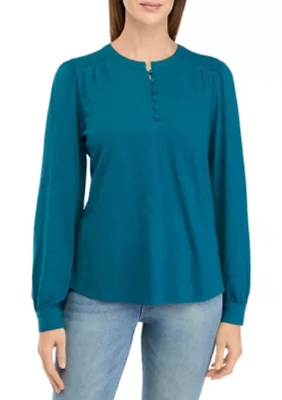 Women's Long Sleeve Smocked Henley Top