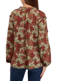 Women's Ruffle Sleeve Printed Peasant Top