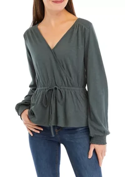 Women's Tie Waist Solid Peplum Top