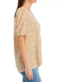 Women's Elbow Sleeve Henley Tunic Top