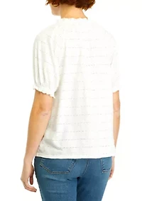 Petite Short Sleeve Pintuck Peasant Top