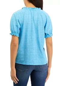 Petite Short Sleeve Pintuck Peasant Top