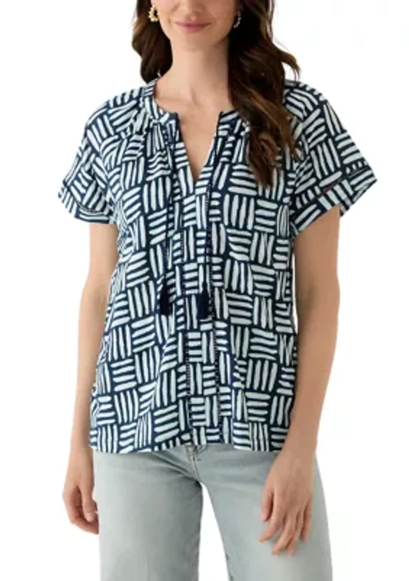 Women's Split Neck Printed T-Shirt