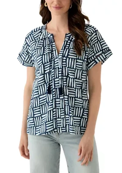Women's Split Neck Printed T-Shirt