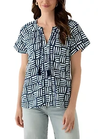 Women's Split Neck Printed T-Shirt