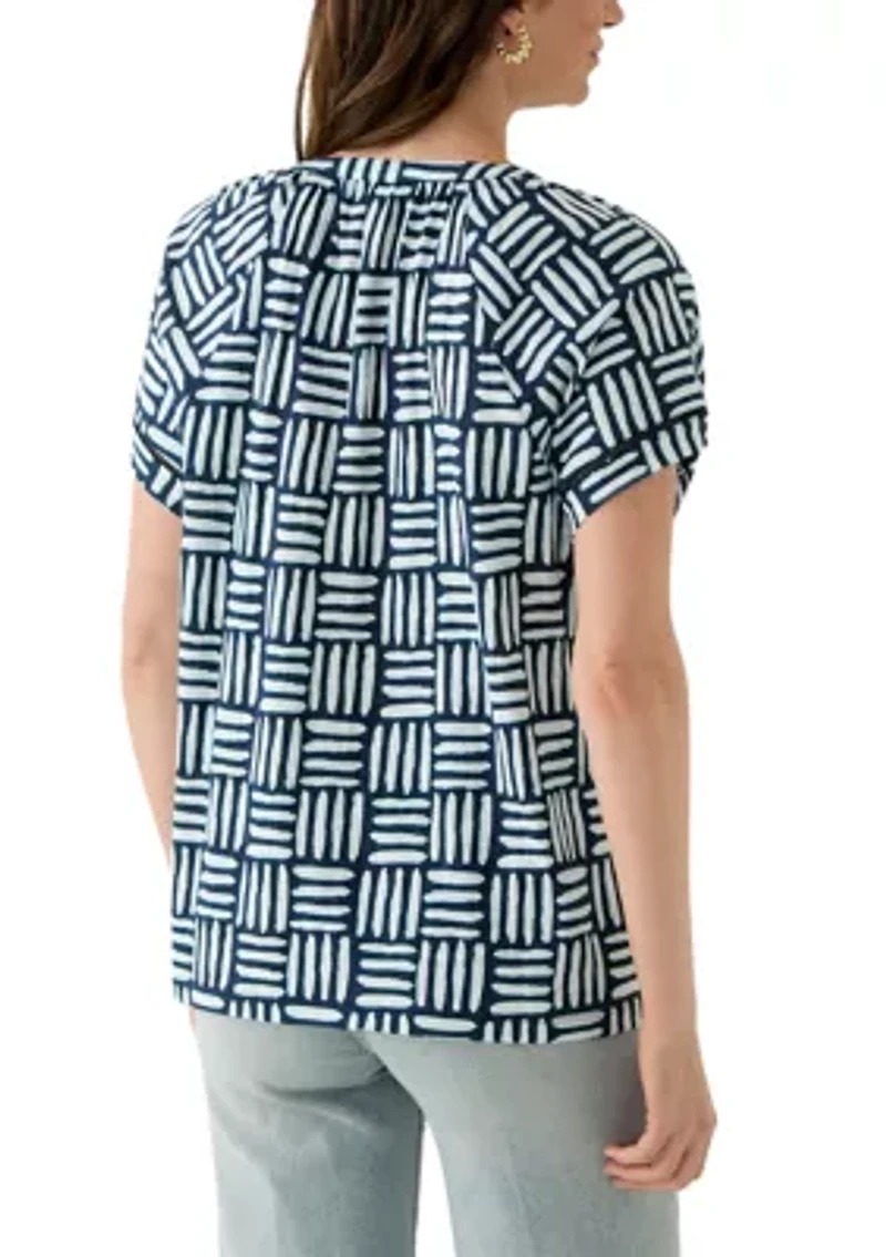 Women's Split Neck Printed T-Shirt