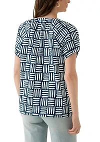 Women's Split Neck Printed T-Shirt