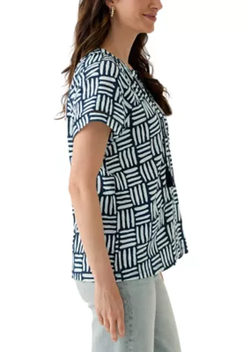 Women's Split Neck Printed T-Shirt