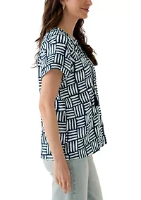 Women's Split Neck Printed T-Shirt