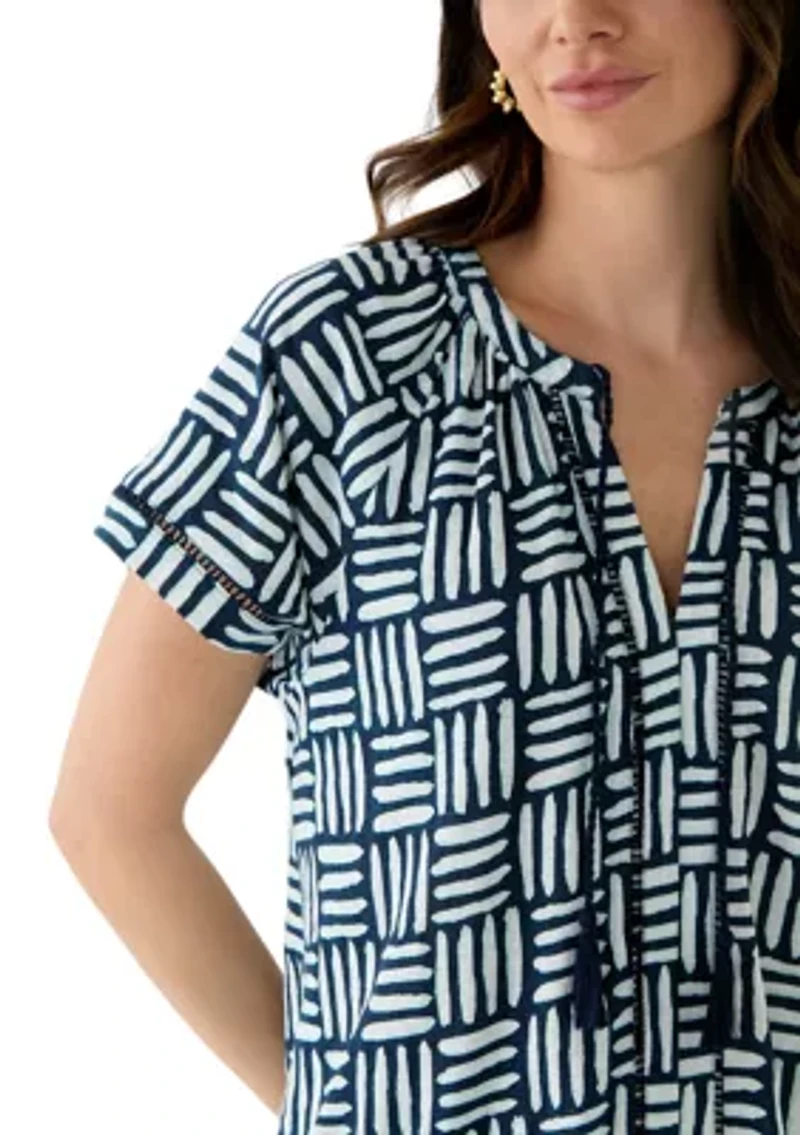 Women's Split Neck Printed T-Shirt