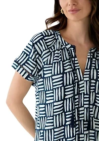 Women's Split Neck Printed T-Shirt