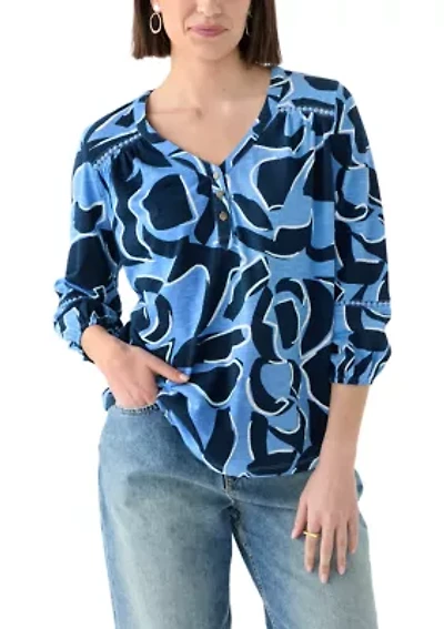 Plus 3/4 Sleeve Inset Henley Shirt