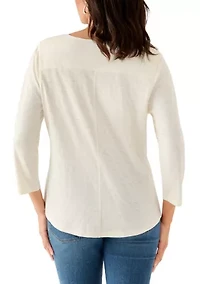 Women's 3/4 Sleeve V-Neck Solid T-Shirt with Neck Detail