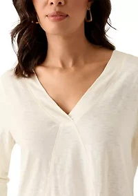 Women's 3/4 Sleeve V-Neck Solid T-Shirt with Neck Detail