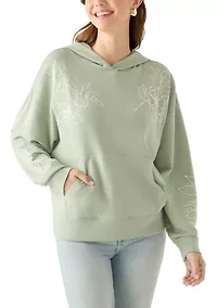 Women's Long Sleeve Embellished Flower Detail Hoodie