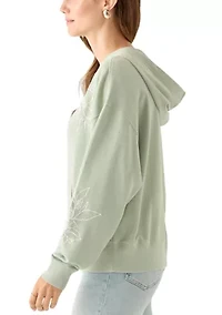 Women's Long Sleeve Embellished Flower Detail Hoodie