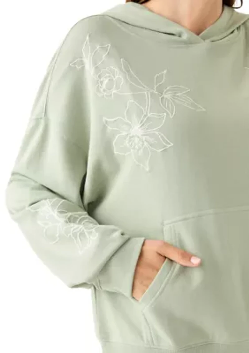 Women's Long Sleeve Embellished Flower Detail Hoodie