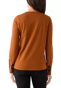 Women's Long Sleeve Cotton Flower Embroidered Top