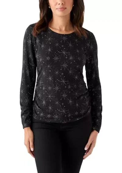Women's Long Sleeve Ruched Print Top