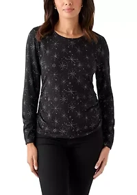 Women's Long Sleeve Ruched Print Top